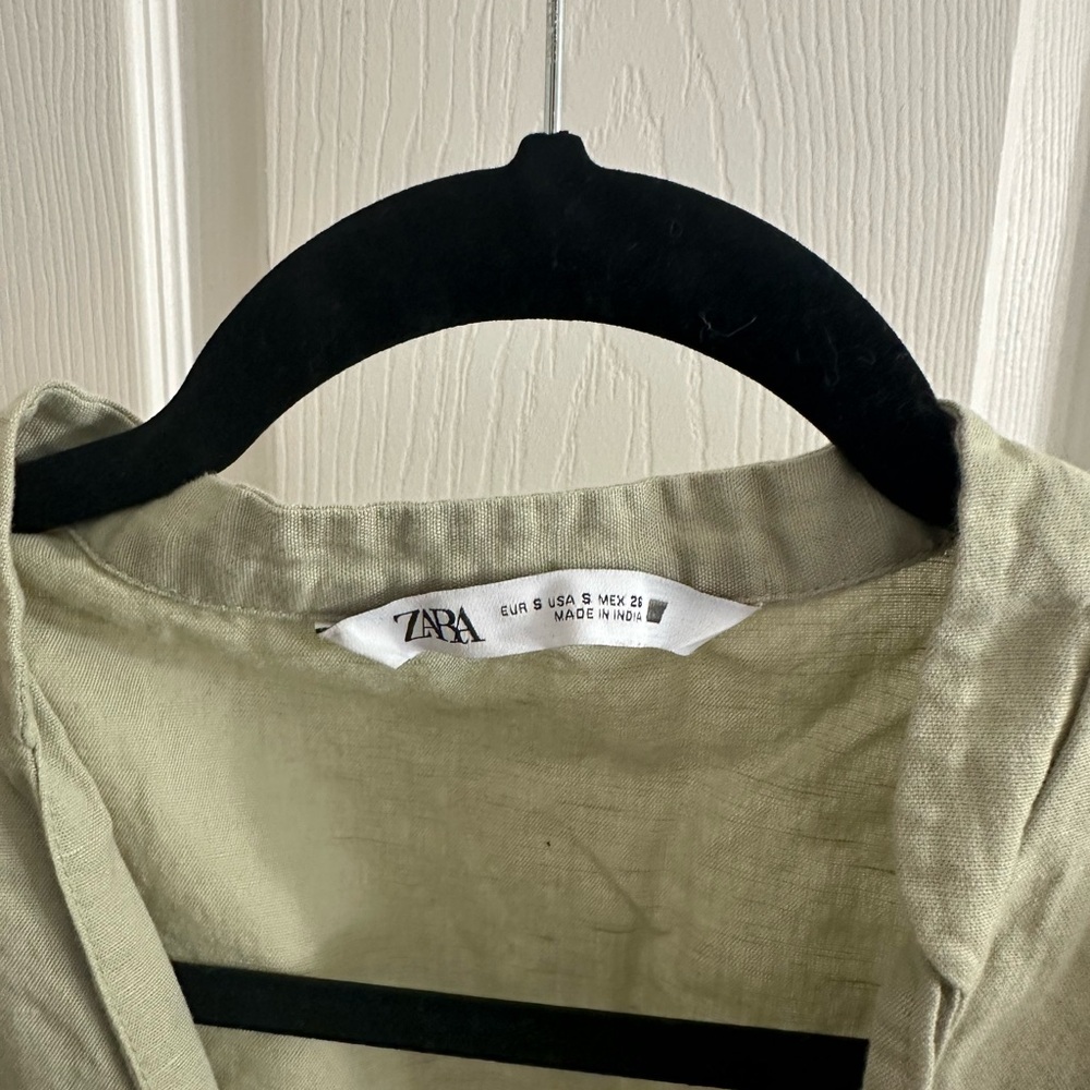 Zara babydoll dress /long blouse size Small green pistachio linen - Picture 4 of 5